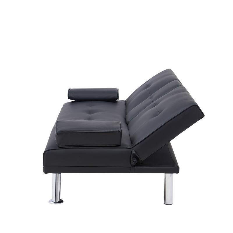 Leather Loveseat Sleeper Sofa Bed with Coffee Table and Adjustable